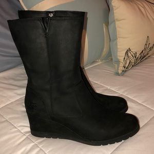 UGG Waterproof Sheepskin Boot Wedge Black 10